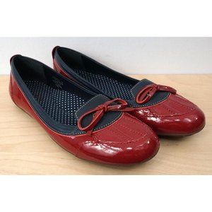L.L. Bean Coastal Rain Skimmers Red Leather Bow Flat Boat Shoes Size 7 M